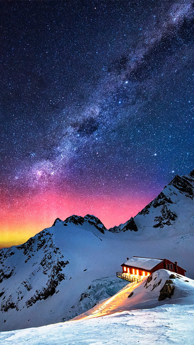 Cabin snow night sky stars free wallpaper - medium preview image