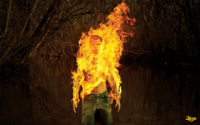 Man standing water fire fireball free wallpaper - medium preview image