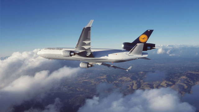 Jetliner flying blue sky clouds #6 free wallpaper - medium preview image