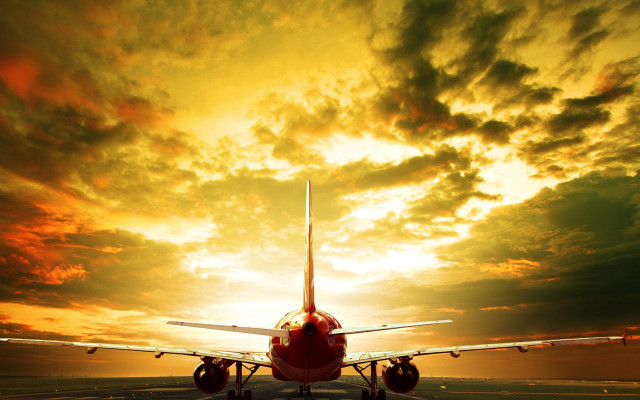 Plane runway sunset time beautiful free wallpaper - medium preview image