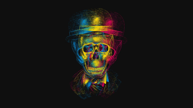 Man hat glasses neon skull free wallpaper - medium preview image
