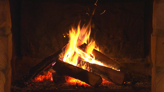 Fireplace burning logs center flames free wallpaper - medium preview image