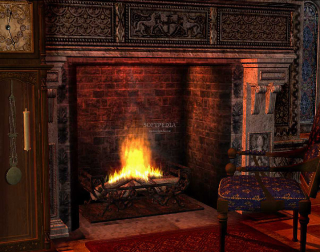 Fireplace burning chair clock room free wallpaper - medium preview image
