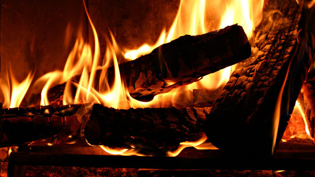Fireplace burning logs flames cozy free wallpaper - medium preview image