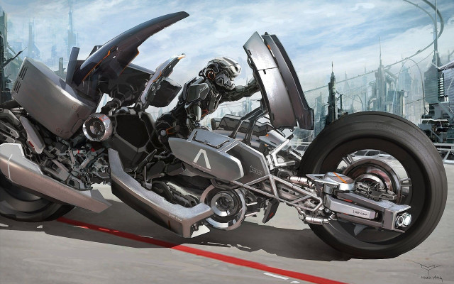 Futuristic motorcycle man riding helmet free wallpaper - medium preview image