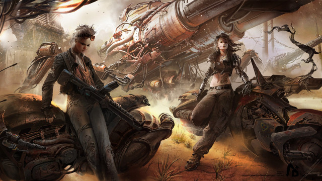 Couple motorcycle desert giant machine free wallpaper - medium preview image