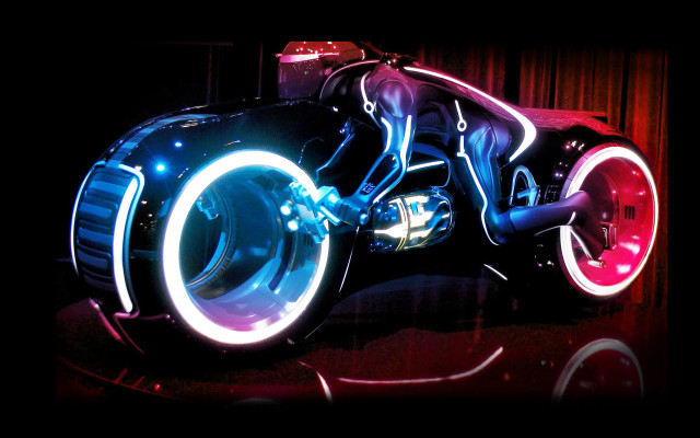 Futuristic motorcycle neon hologram planet free wallpaper - medium preview image
