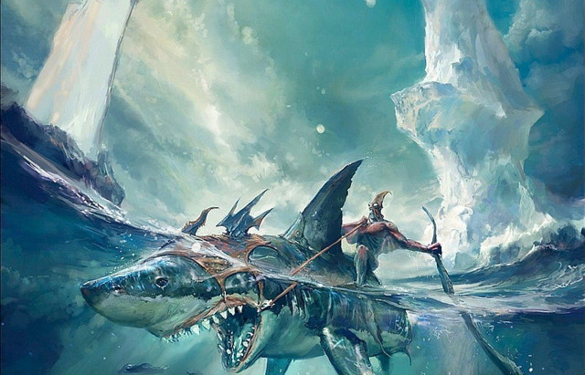 Man riding shark ocean spear #2 free wallpaper - medium preview image