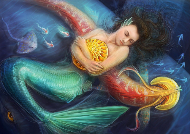 Mermaid yellow shell fish mouth free wallpaper - medium preview image