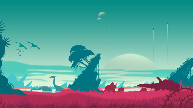 Dinosaur scene field grass plants free wallpaper - medium preview image
