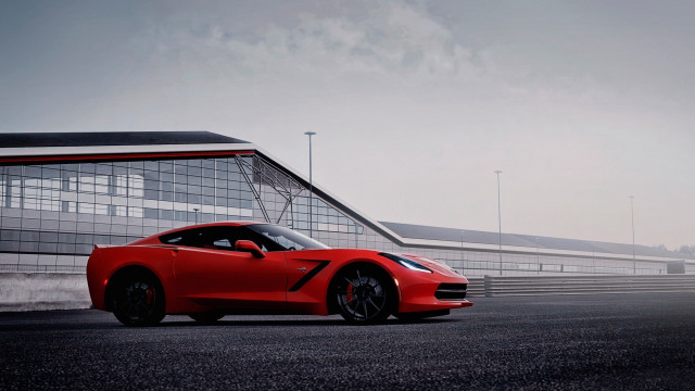 Red sports car glass wall free wallpaper - medium preview image