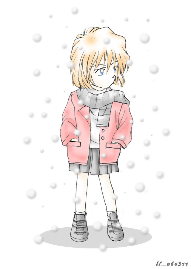 Girl pink coat snow ayako free wallpaper - medium preview image