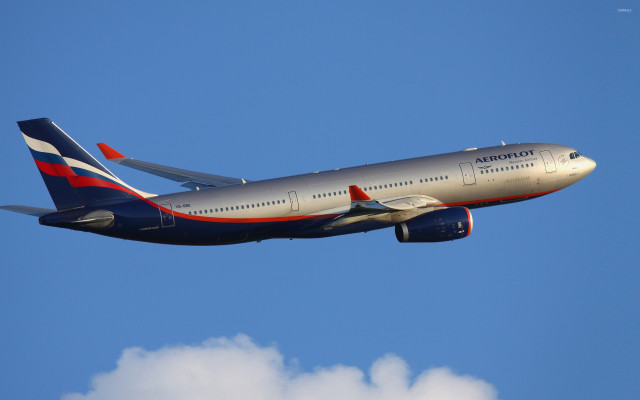 Jetliner flying blue sky clouds #13 free wallpaper - medium preview image
