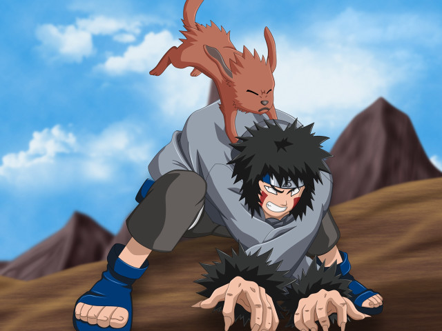 Man dog cartoon mountains sky free wallpaper - medium preview image