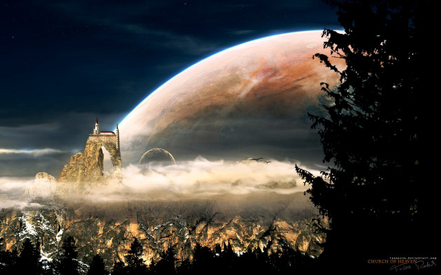 Castle sky moon trees background free wallpaper - medium preview image