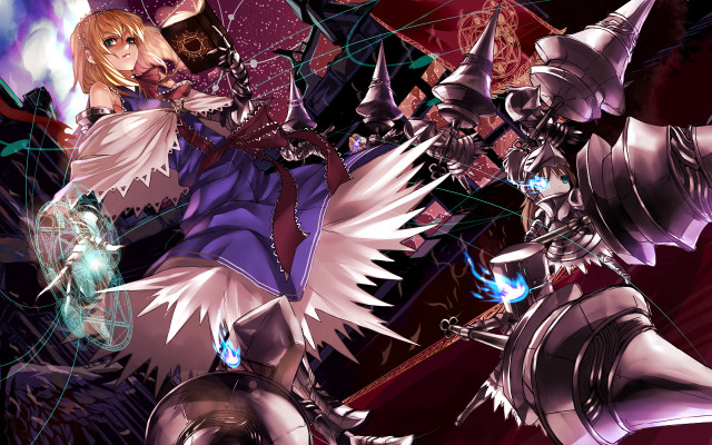 Woman purple dress holding sword free wallpaper - medium preview image