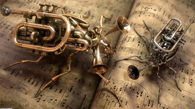 Bug music trumpet surreal clock free wallpaper - medium preview image