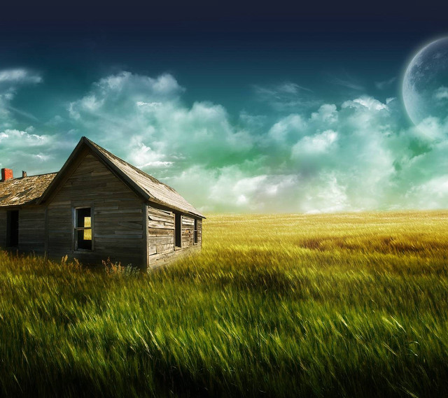 House field moon sky above free wallpaper - medium preview image