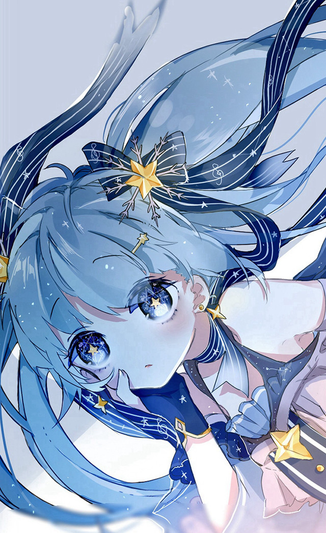 Anime girl blue hair stars free wallpaper - medium preview image