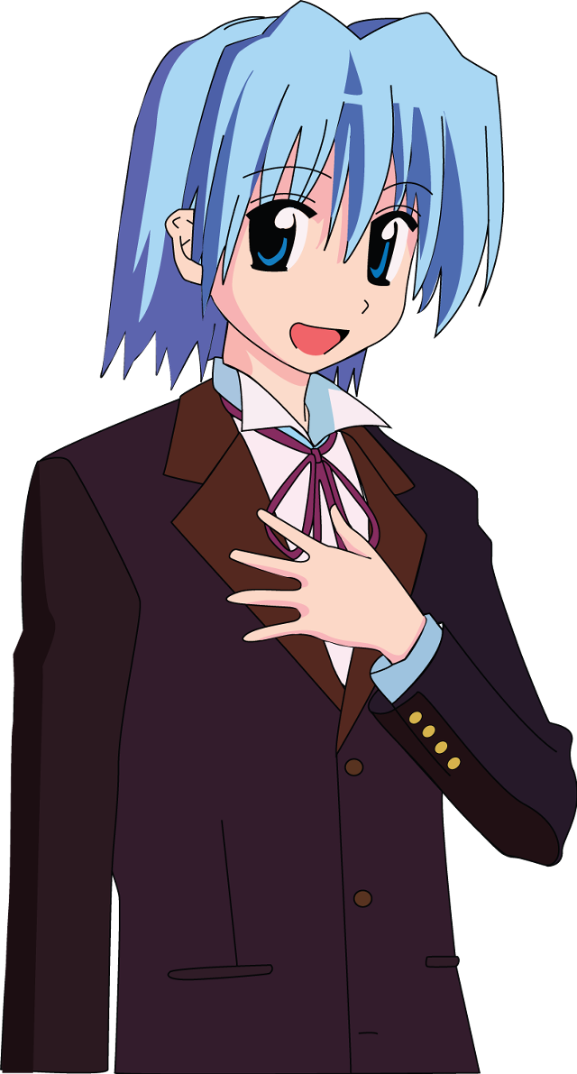Bluehair purplejacket animegirl smiling schooluniform free wallpaper - medium preview image