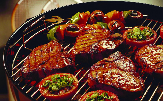 Grill steaks peppers mushrooms food free wallpaper - medium preview image