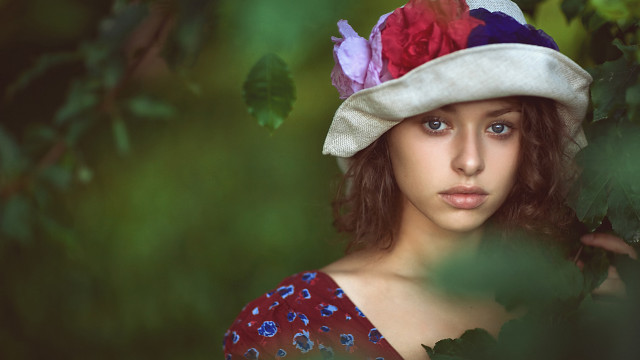 Woman hat flowers brim red free wallpaper - medium preview image