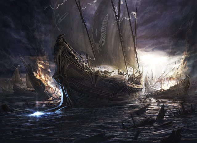 Ship ocean background clouds painting free wallpaper - medium preview image