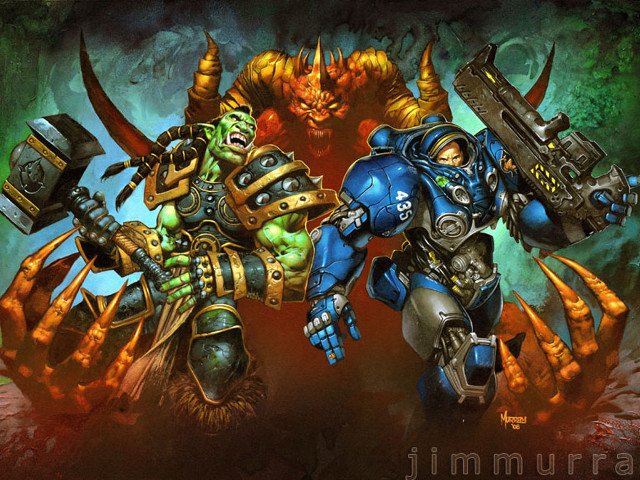 Warhammers fighting demon cave giant free wallpaper - medium preview image