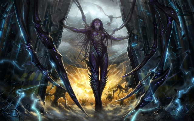 Woman arms outstretched cave lightning free wallpaper - medium preview image