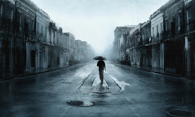 Person walking street umbrella rain #5 free wallpaper - medium preview image