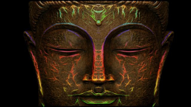 Buddha head psychedelic hologram pattern free wallpaper - medium preview image