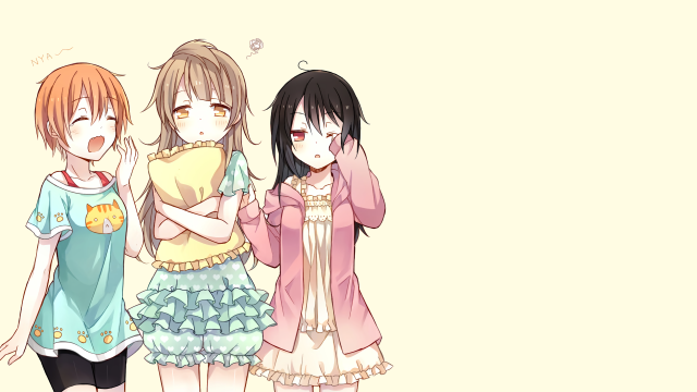 Three anime girls arms around free wallpaper - medium preview image