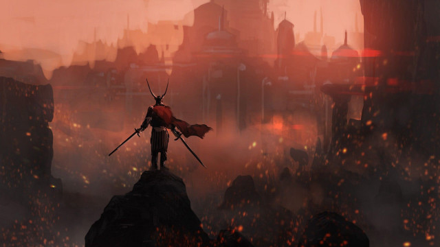 Man mountain city night red free wallpaper - medium preview image