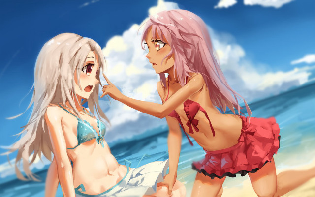 Two women bathing suits beach free wallpaper - medium preview image