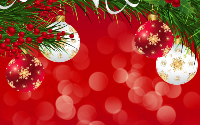 Red ornaments pine snowflakes merry free wallpaper - medium preview image