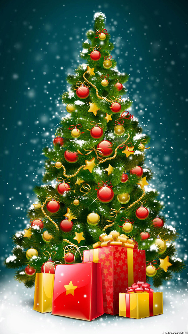 Christmas tree presents snowing ground free wallpaper - medium preview image