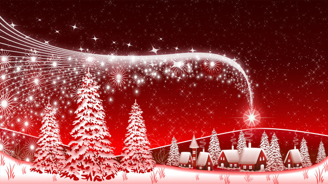 Red christmas card snowy landscape free wallpaper - medium preview image