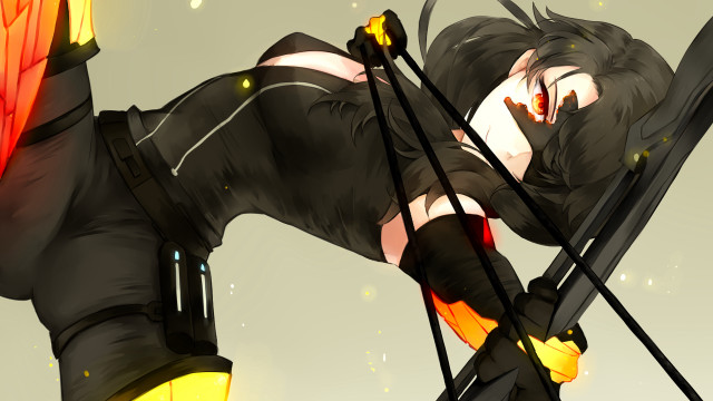 Woman sword black outfit yellow free wallpaper - medium preview image