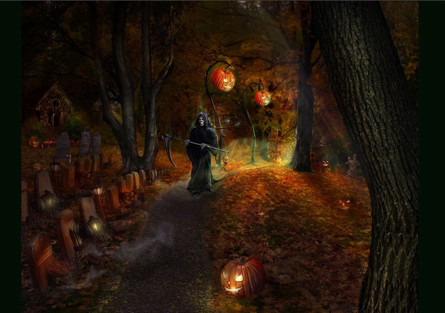 Wizard staff cemetery night lanterns free wallpaper - medium preview image