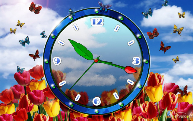 Clock green leaf flowers butterflies free wallpaper - medium preview image
