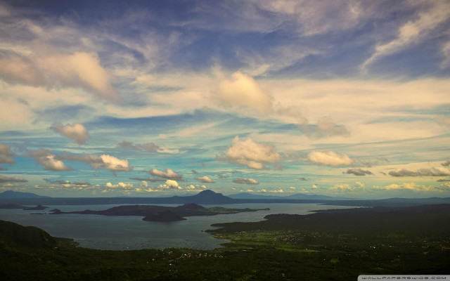 Lake mountains hilltop clouds sky free wallpaper - medium preview image