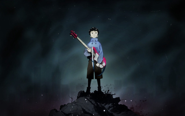 Man guitar mountain night sky free wallpaper - medium preview image
