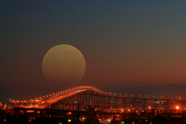 Full moon bridge night lights free wallpaper - medium preview image