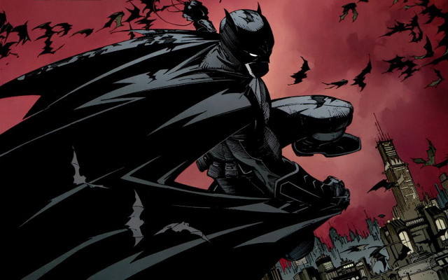 Batman standing ledges bats flying free wallpaper - medium preview image