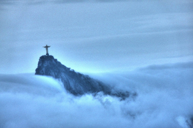 Cross mountain clouds sky person free wallpaper - medium preview image