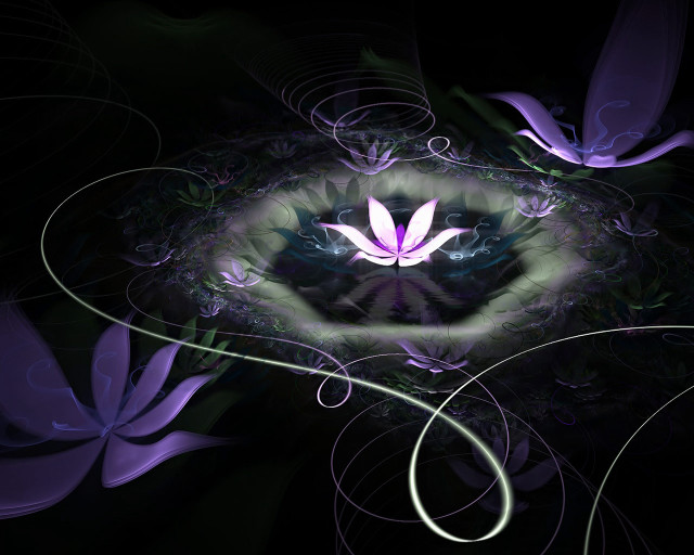 Purple flower green center swirls free wallpaper - medium preview image