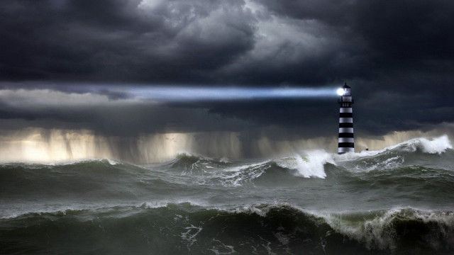 Lighthouse storm ocean light beam free wallpaper - medium preview image