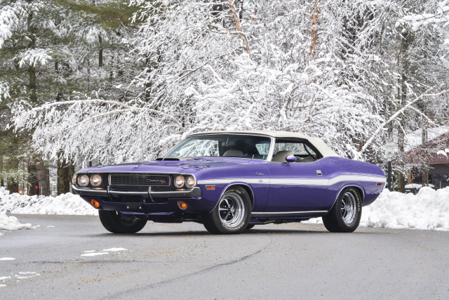 Purple car snowy road forest free wallpaper - medium preview image