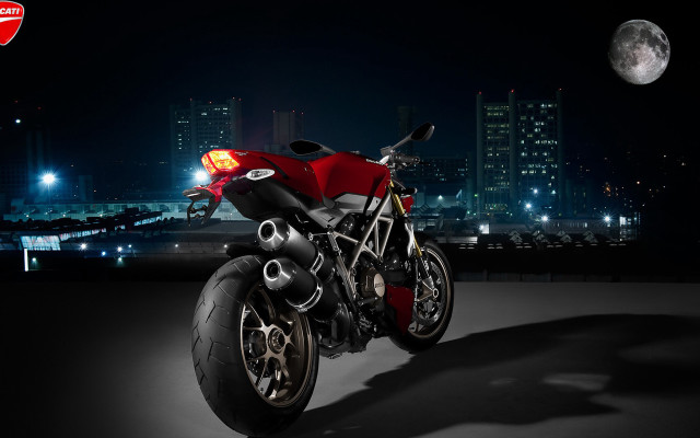Red motorcycle city night moon #2 free wallpaper - medium preview image