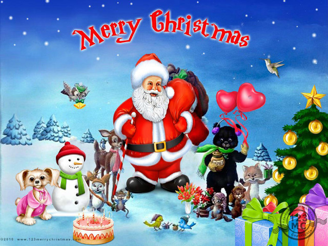 Santa claus animals christmas tree free wallpaper - medium preview image